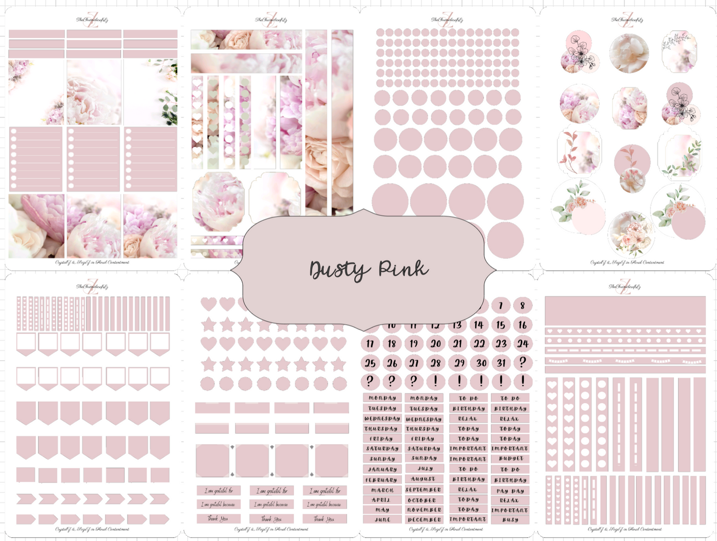 Crystal Sage Florals Sticker Kits - The Chronicles of LZ Dusty Pink Kit